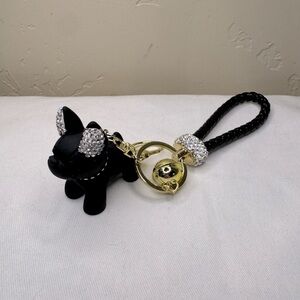 Embellished Dog Bag Charm Keychain Matte Black